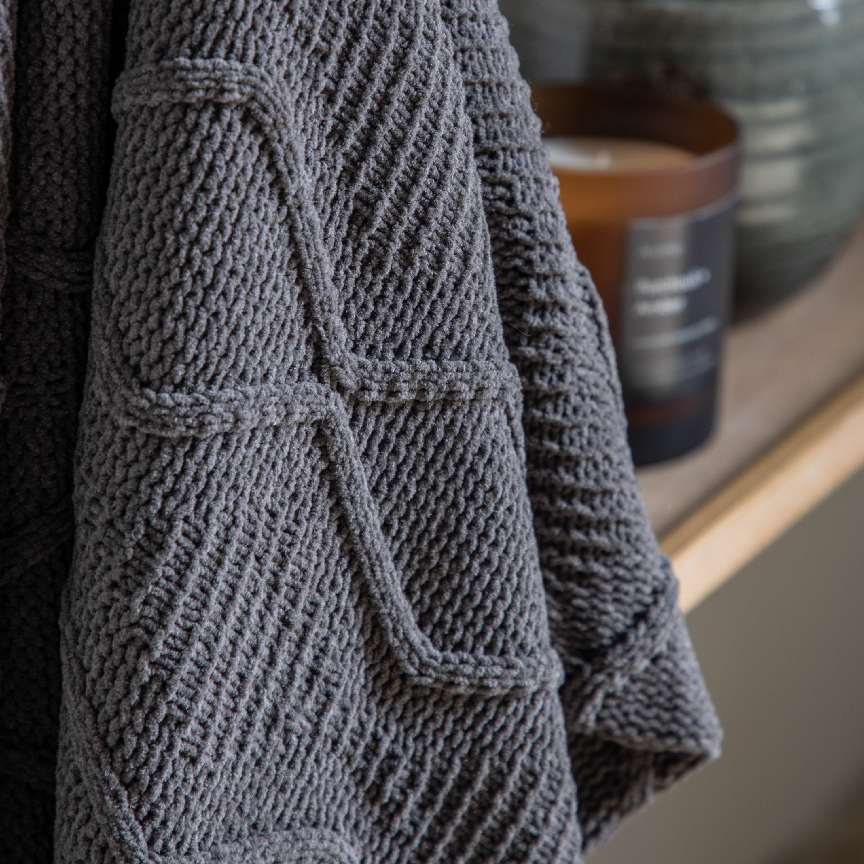 Chenille Grey Knit Cable Throw